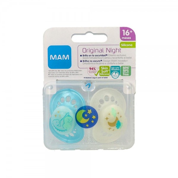 Chupete Mam Original Night Silic +16 M Azul 2 U