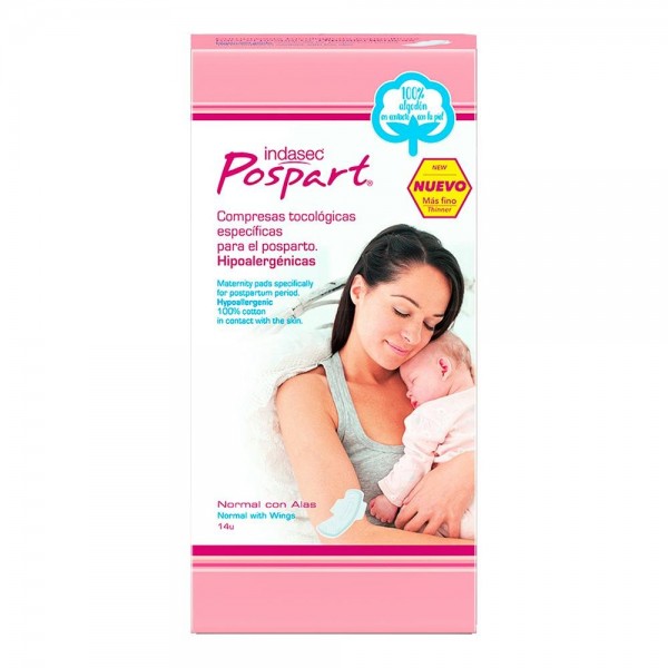 Indasec Pospart® Compresas Algodón Normal Alas 14U